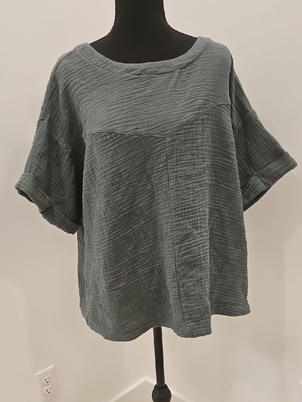 ADARA Relaxed Slate Green 100% Cotton Gauze Women's Top. Size 1X